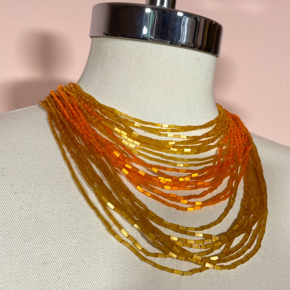 Vintage 50’s Multi-Strand Orange Beaded Oversized Hook Back Statement Necklace